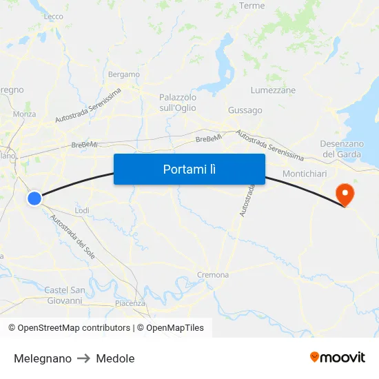 Melegnano to Medole map