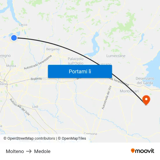 Molteno to Medole map