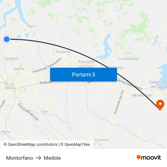 Montorfano to Medole map