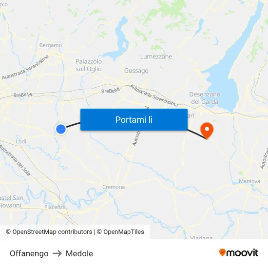 Offanengo to Medole map