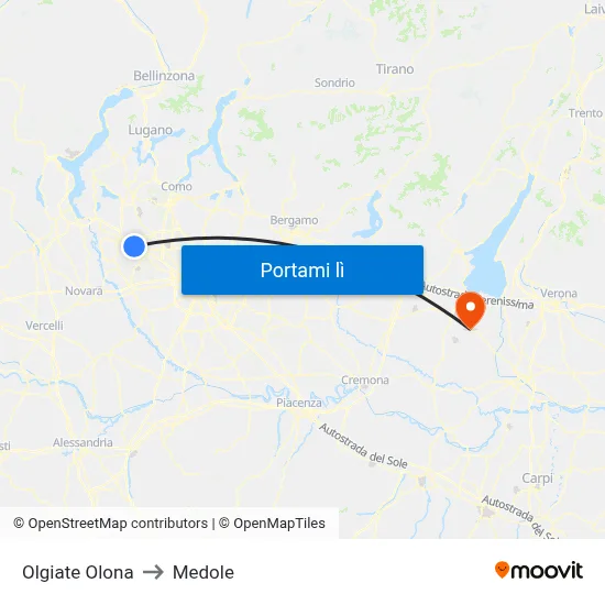 Olgiate Olona to Medole map