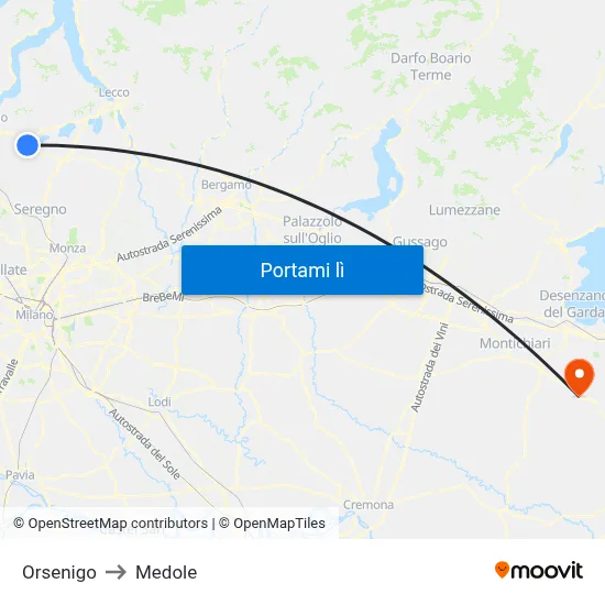 Orsenigo to Medole map