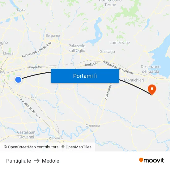 Pantigliate to Medole map
