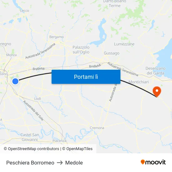 Peschiera Borromeo to Medole map