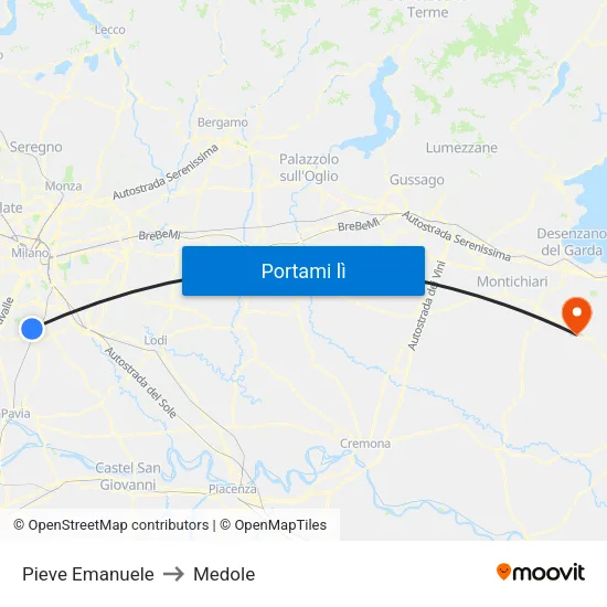 Pieve Emanuele to Medole map