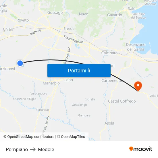 Pompiano to Medole map