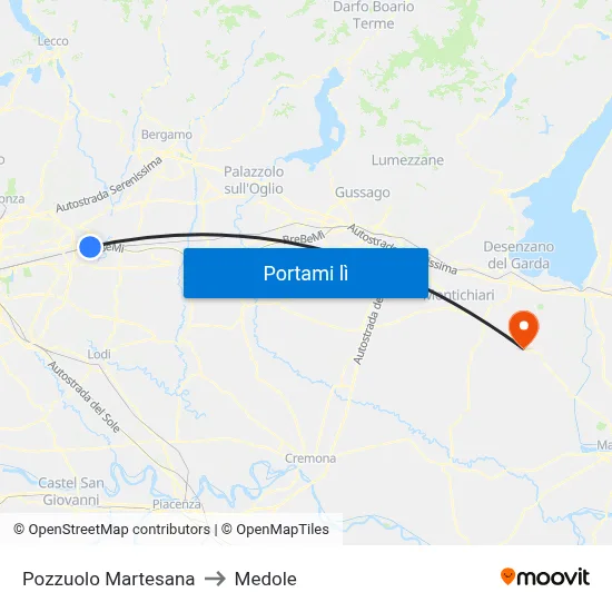Pozzuolo Martesana to Medole map