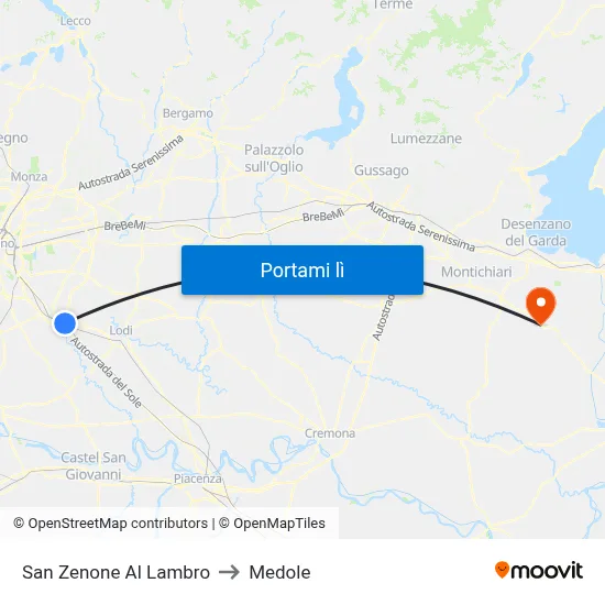 San Zenone Al Lambro to Medole map