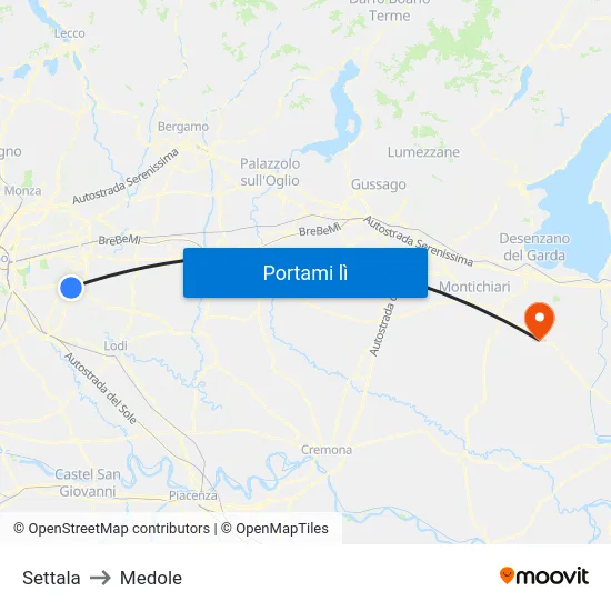 Settala to Medole map