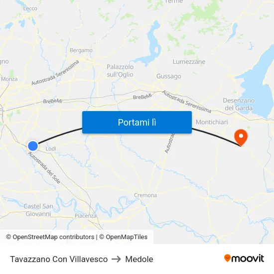 Tavazzano Con Villavesco to Medole map