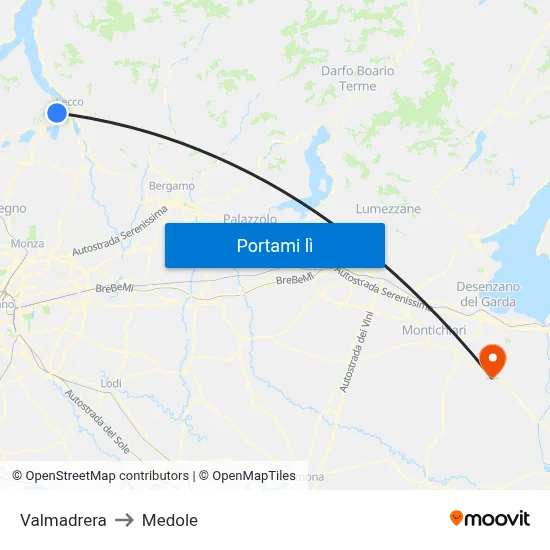 Valmadrera to Medole map