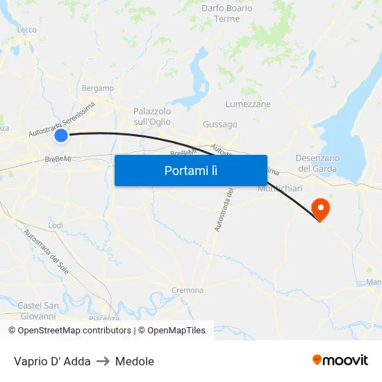 Vaprio D' Adda to Medole map