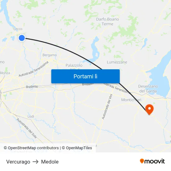Vercurago to Medole map