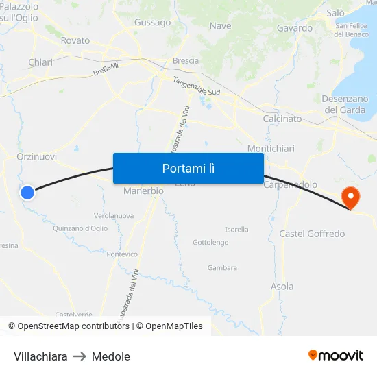 Villachiara to Medole map