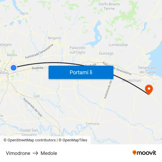 Vimodrone to Medole map