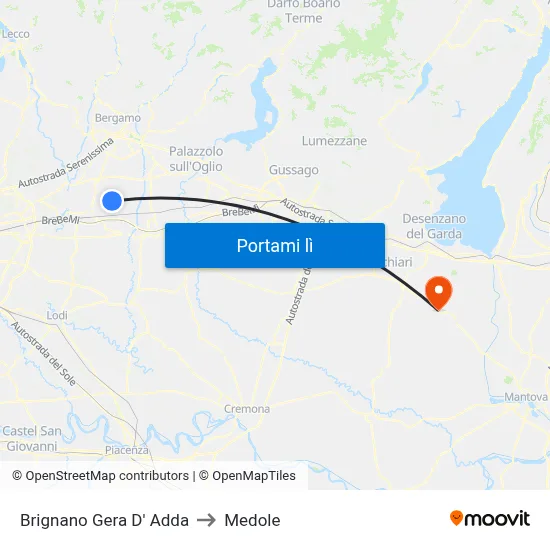Brignano Gera D' Adda to Medole map