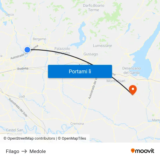 Filago to Medole map
