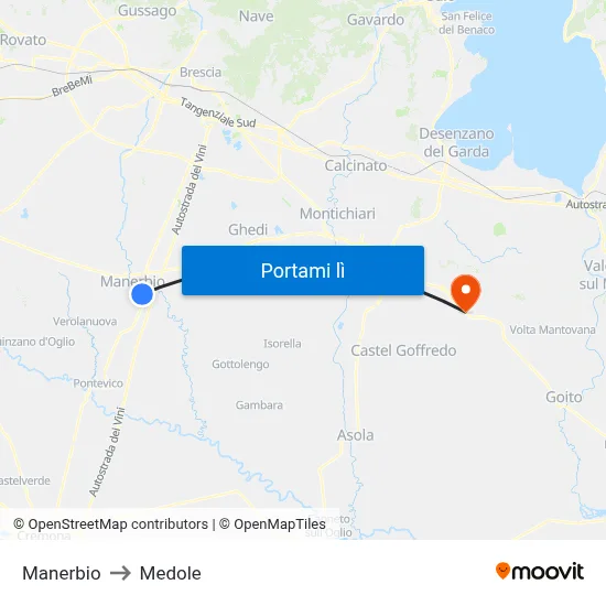 Manerbio to Medole map