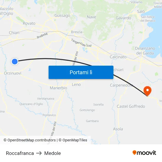 Roccafranca to Medole map