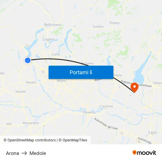 Arona to Medole map