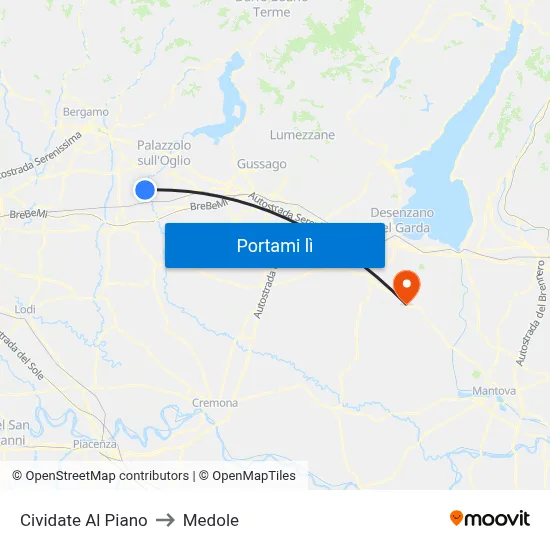 Cividate Al Piano to Medole map