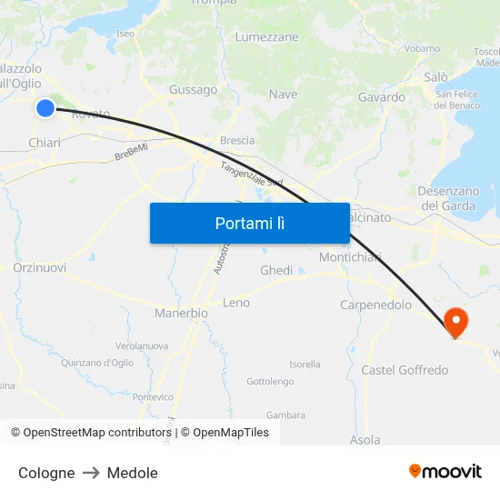 Cologne to Medole map