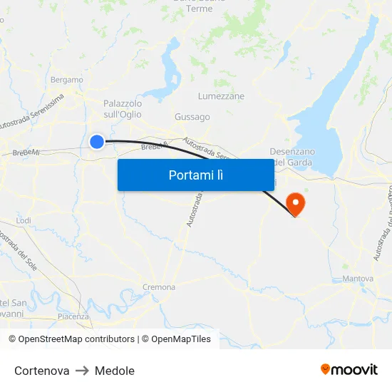 Cortenova to Medole map
