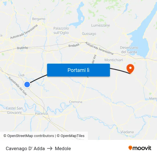 Cavenago D' Adda to Medole map
