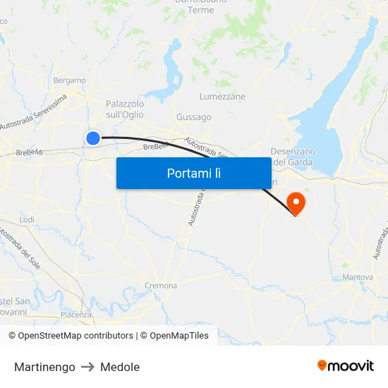 Martinengo to Medole map