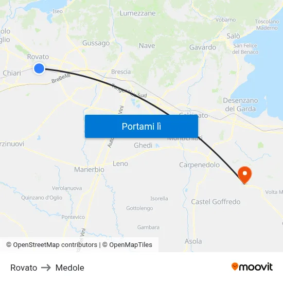 Rovato to Medole map
