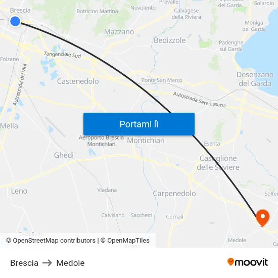 Brescia to Medole map