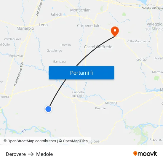Derovere to Medole map