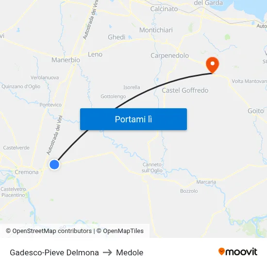 Gadesco-Pieve Delmona to Medole map