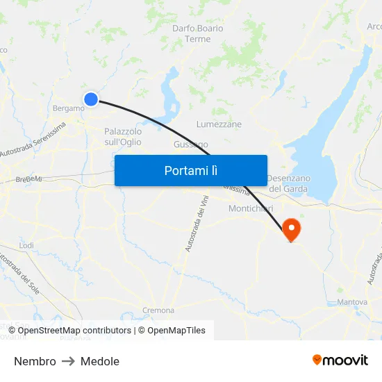 Nembro to Medole map