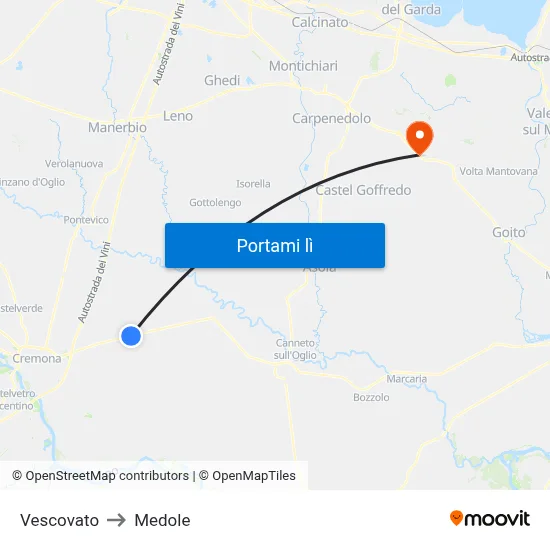 Vescovato to Medole map