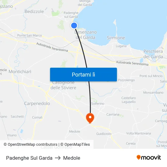 Padenghe Sul Garda to Medole map