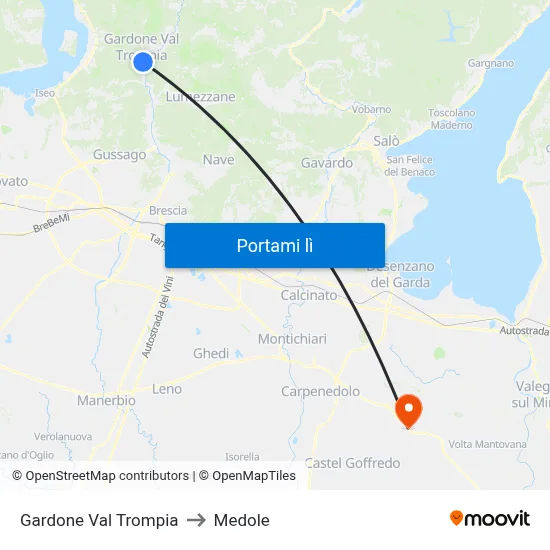 Gardone Val Trompia to Medole map