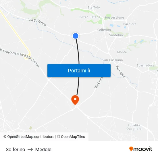 Solferino to Medole map