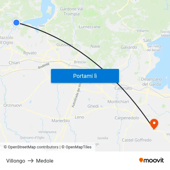Villongo to Medole map
