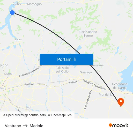 Vestreno to Medole map