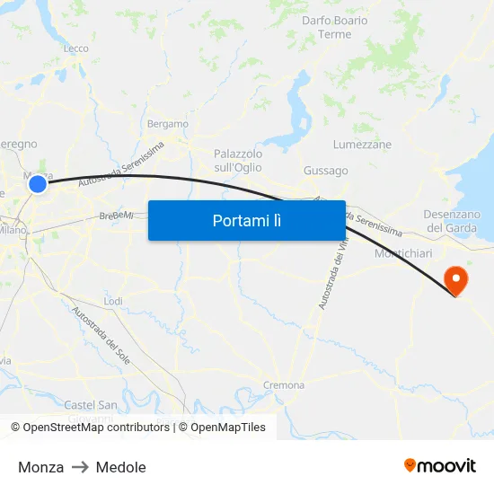 Monza to Medole map