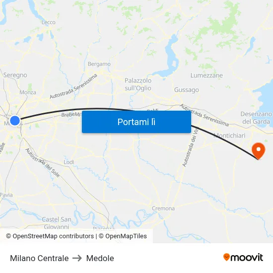 Milano Centrale to Medole map