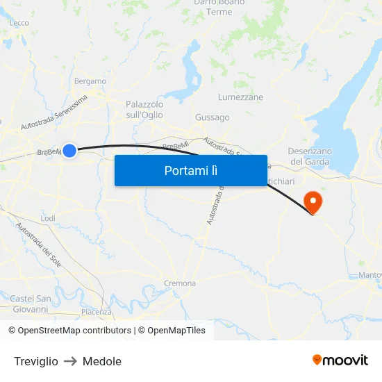 Treviglio to Medole map