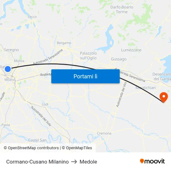 Cormano-Cusano Milanino to Medole map