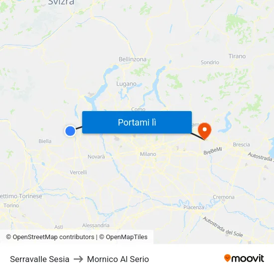 Serravalle Sesia to Mornico Al Serio map