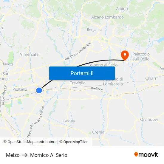 Melzo to Mornico Al Serio map