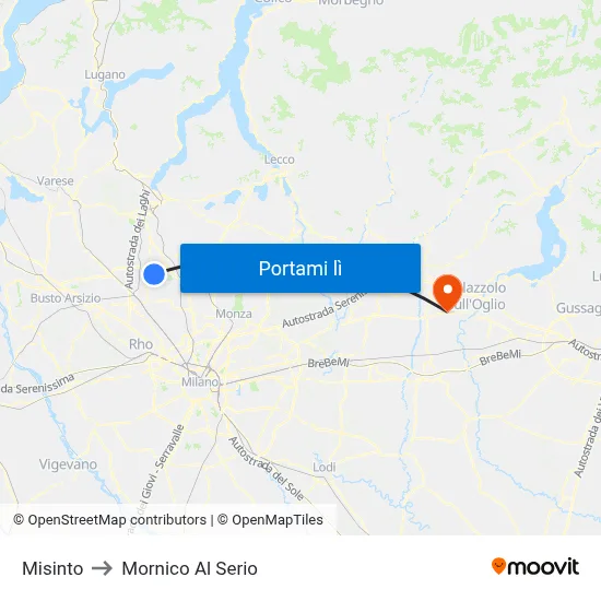 Misinto to Mornico Al Serio map
