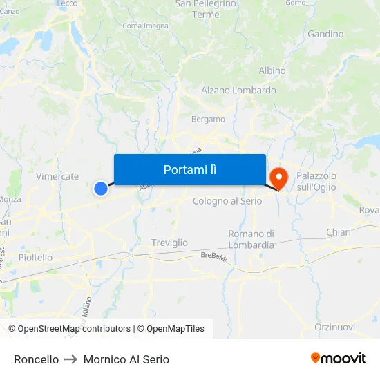 Roncello to Mornico Al Serio map