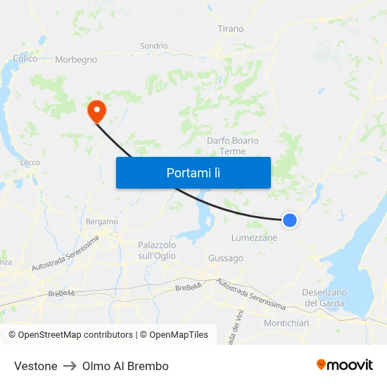 Vestone to Olmo Al Brembo map