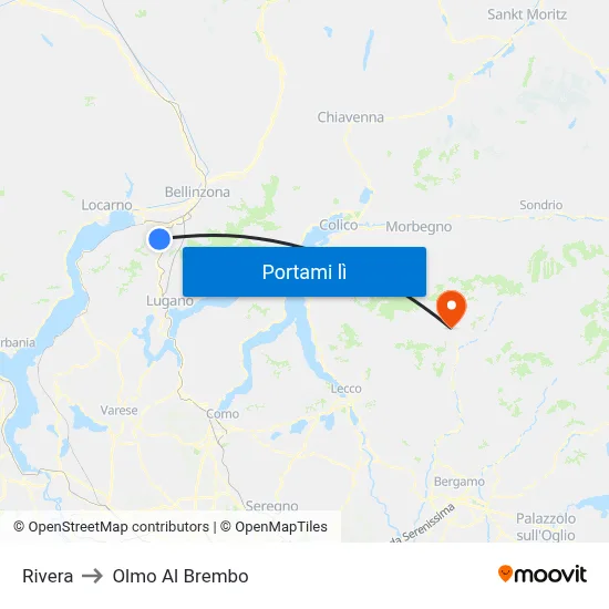 Rivera to Olmo Al Brembo map